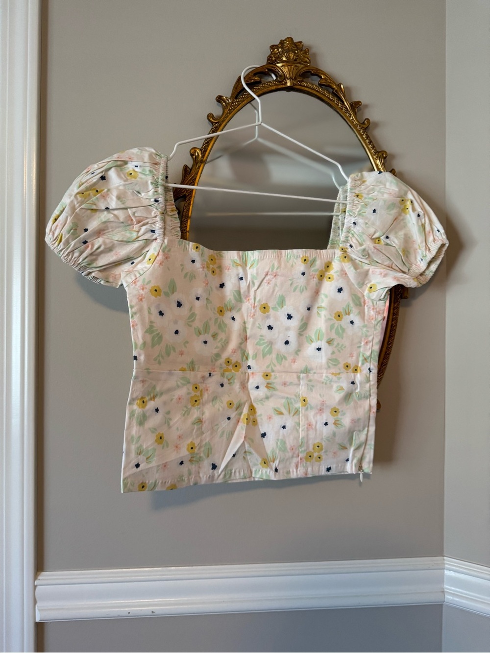 With Jean Floral Square-Neck Top in Pastel Pink